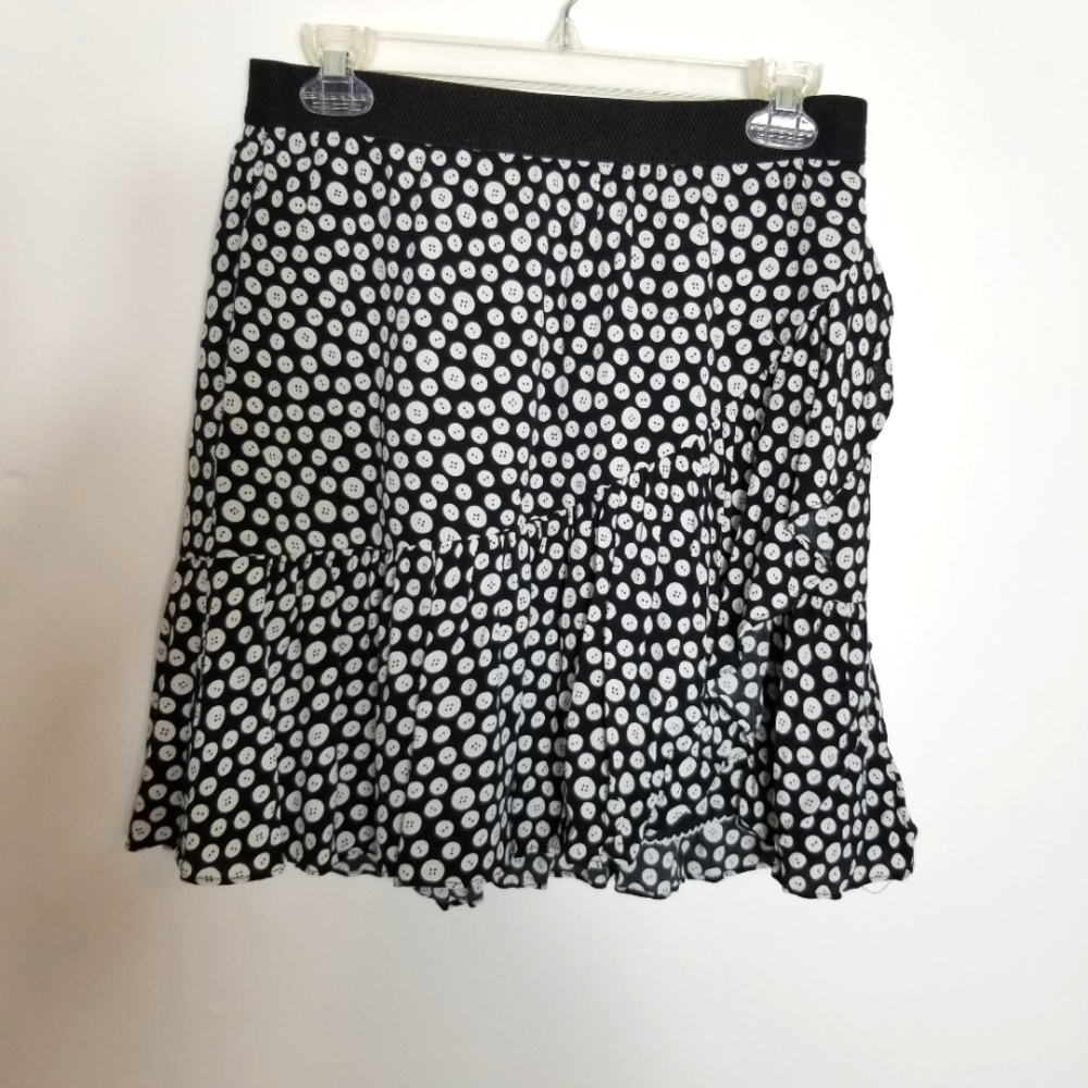 Anthropologie Maeve Paulista Black and White Button Pattern Ruffle Skirt